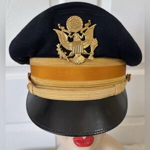 WWII US Military Wolbro Officer Dress Blue Wool/Leather Visor Hat